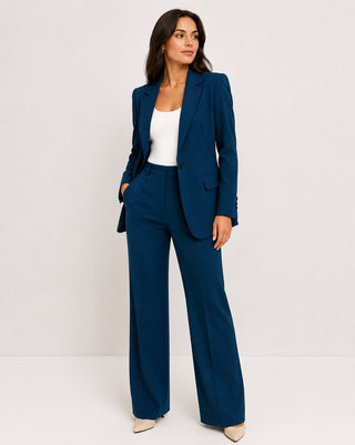 Women's Suit Set Contemporary Wide Leg Blazer with Single-Breasted Jacket and Relaxed Trousers