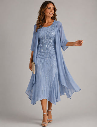 Floral Midi Dress Set with Open Cardigan Lightweight Relaxed Fit Layered Design for Women
