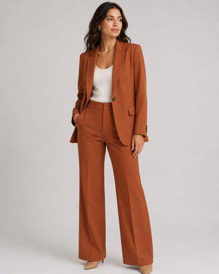 Women's Suit Set Contemporary Wide Leg Blazer with Single-Breasted Jacket and Relaxed Trousers