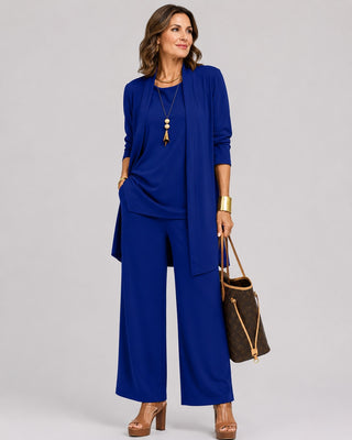 Women's Loungewear Set Modern Wide Leg Three-Piece Cardigan Top and Pants Soft Fabric Relaxed Fit