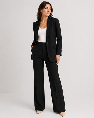 Women's Suit Set Contemporary Wide Leg Blazer with Single-Breasted Jacket and Relaxed Trousers