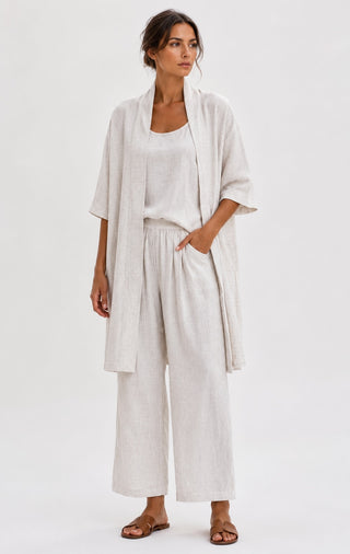 Modern Casual Three-Piece Set for Women Including Cardigan Tank Top and Relaxed Pants in Linen-Cotton Blend