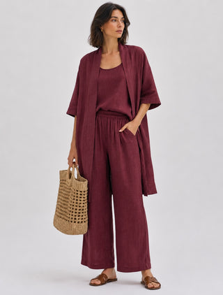 Modern Casual Three-Piece Set for Women Including Cardigan Tank Top and Relaxed Pants in Linen-Cotton Blend