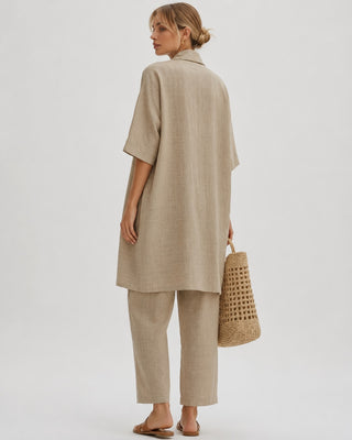 Modern Casual Three-Piece Set for Women Including Cardigan Tank Top and Relaxed Pants in Linen-Cotton Blend