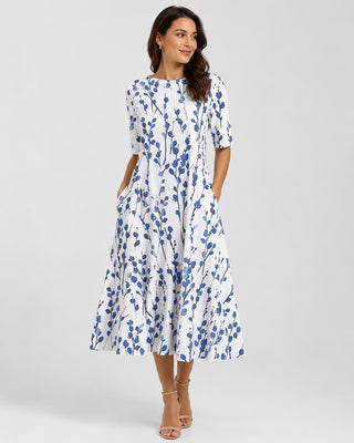 Floral A-Line Women's Dress with Pockets Lightweight Fabric Summer Casual Midi Style