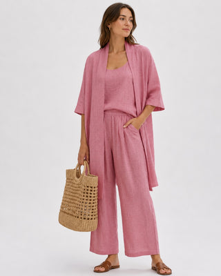 Modern Casual Three-Piece Set for Women Including Cardigan Tank Top and Relaxed Pants in Linen-Cotton Blend