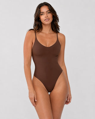 Modern Black Shapewear Bodysuit Low Back Adjustable Straps Soft Stretchy Fabric Thong Design