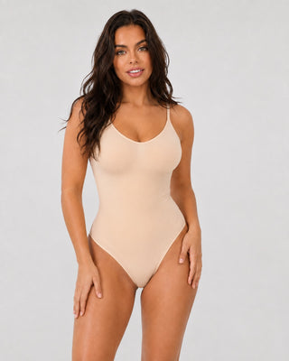 Modern Black Shapewear Bodysuit Low Back Adjustable Straps Soft Stretchy Fabric Thong Design