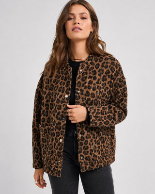 Leopard Print Bomber Jacket Women Oversized Button Front Casual Layering Outerwear