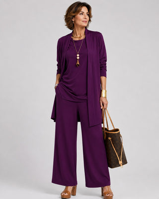 Women's Loungewear Set Modern Wide Leg Three-Piece Cardigan Top and Pants Soft Fabric Relaxed Fit