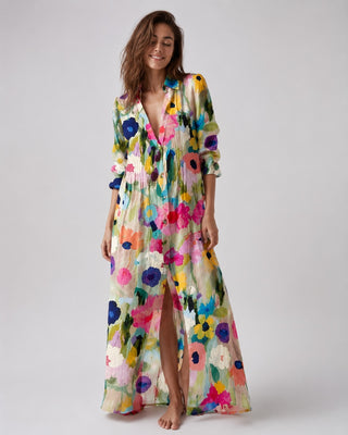 Floral Midi Shirt Dress Button Front Short Sleeve Casual Everyday Wear Lightweight Fabric