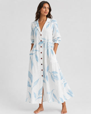 Floral Midi Shirt Dress Button Front Short Sleeve Casual Everyday Wear Lightweight Fabric