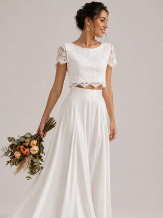 Elegant Lace Maxi Dress Set with Short Sleeves and A-Line Skirt for Women's Summer Occasions