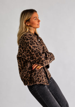 Leopard Print Bomber Jacket Women Oversized Button Front Casual Layering Outerwear