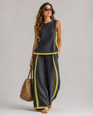 Casual Two Piece Set Sleeveless Tank Top Wide Leg Pants Lightweight Comfortable Fit Matching Set