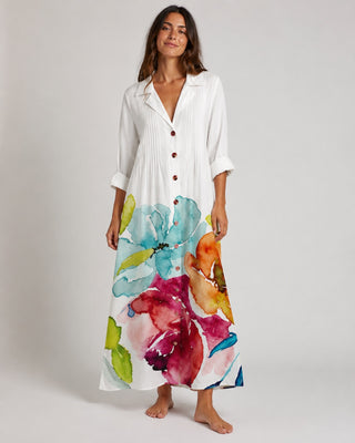 Floral Midi Shirt Dress Button Front Short Sleeve Casual Everyday Wear Lightweight Fabric