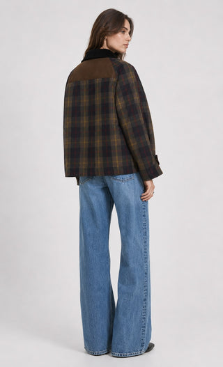 Plaid Women's Jacket with Faux Fur Collar Relaxed Fit Button Closure and Patch Pockets for Winter Coats Women