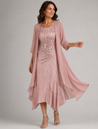 Floral Midi Dress Set with Open Cardigan Lightweight Relaxed Fit Layered Design for Women