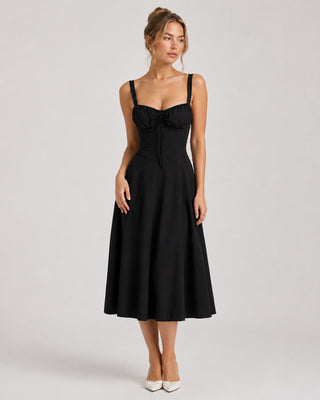 Floral Summer Dress Midi Length Fitted Bodice Sweetheart Neckline with Side Slit for Wedding Guests