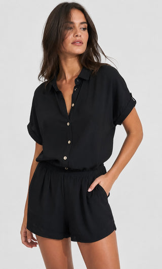 Women's Casual Button-Down Shirt and Shorts Set Relaxed Fit Mid-Thigh Soft Fabric