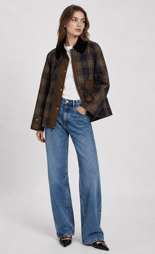 Plaid Women's Jacket with Faux Fur Collar Relaxed Fit Button Closure and Patch Pockets for Winter Coats Women
