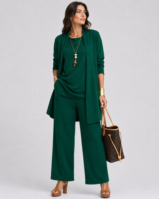 Women's Loungewear Set Modern Wide Leg Three-Piece Cardigan Top and Pants Soft Fabric Relaxed Fit