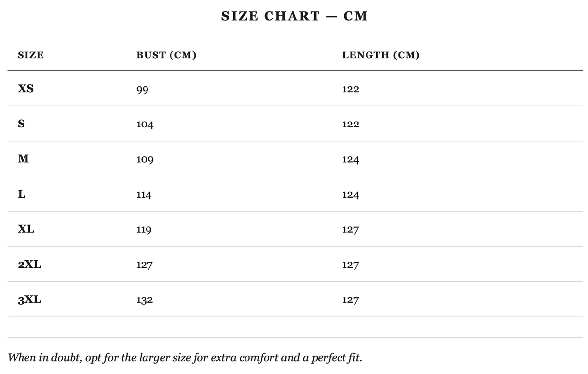 Size guide in cm