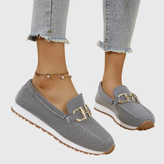 Casual Woven Loafers for Women Slip-On Design Lightweight Fabric with Metal Accent 2
