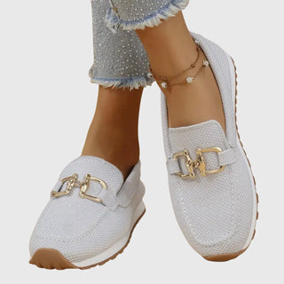 Casual Woven Loafers for Women Slip-On Design Lightweight Fabric with Metal Accent 3