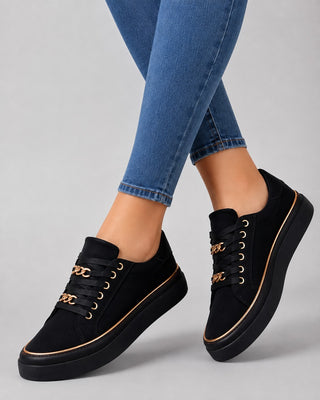 Minimalist Lace-Up Platform Sneakers for Women with Metallic Accents and Comfortable Fit