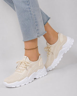 Modern Lace-Up Sneakers for Women Lightweight Mesh Upper Chunky Sole Breathable Casual Footwear