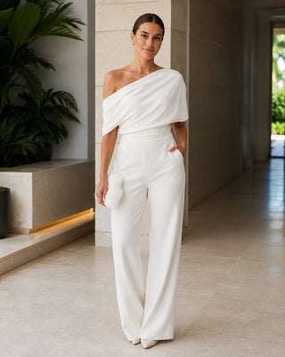 Modern One-Shoulder Jumpsuit Wide Leg Design High Waist Elegant Formal Wear