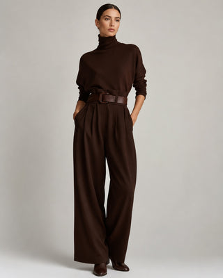 Black Jumpsuit Women Modern High-Neck Wide-Leg Design with Fitted Belt and Deep Pockets