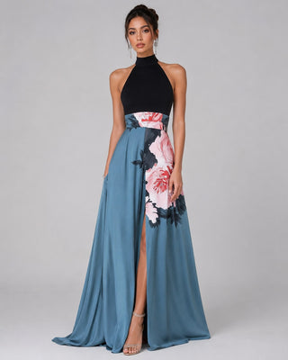 Floral Maxi Dress Womens A-Line Sleeveless with Front Slit Soft Breathable Fabric for Summer Events