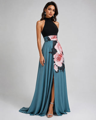 Floral Maxi Dress Womens A-Line Sleeveless with Front Slit Soft Breathable Fabric for Summer Events