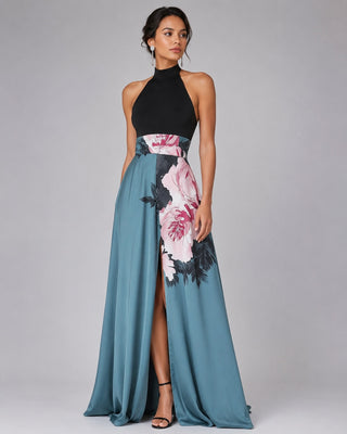 Floral Maxi Dress Womens A-Line Sleeveless with Front Slit Soft Breathable Fabric for Summer Events