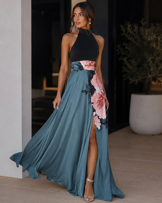 Floral Maxi Dress Womens A-Line Sleeveless with Front Slit Soft Breathable Fabric for Summer Events