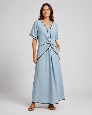 Plus Size Women's Summer Maxi Dress with Twist Front Design in Lightweight Breathable Fabric