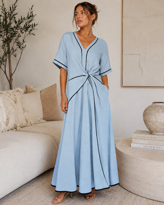 Plus Size Women's Summer Maxi Dress with Twist Front Design in Lightweight Breathable Fabric