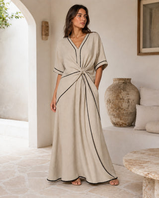 Plus Size Women's Summer Maxi Dress with Twist Front Design in Lightweight Breathable Fabric