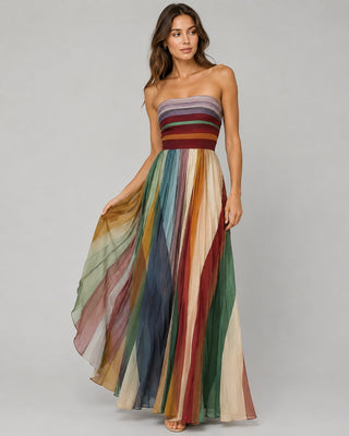 Strapless Maxi Dress for Women with Pleated Skirt Full-Length Elegant A-Line Summer Style