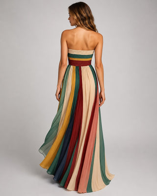 Strapless Maxi Dress for Women with Pleated Skirt Full-Length Elegant A-Line Summer Style