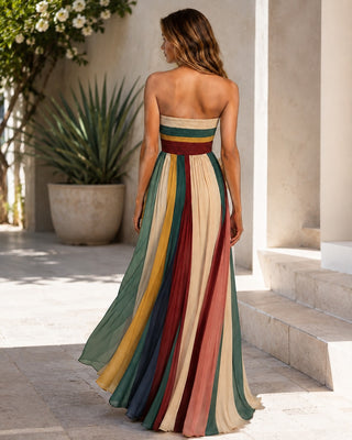 Strapless Maxi Dress for Women with Pleated Skirt Full-Length Elegant A-Line Summer Style