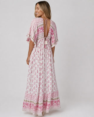 Floral Maxi Dress for Women with Short Sleeves in Soft Breathable Fabric for Casual Comfort