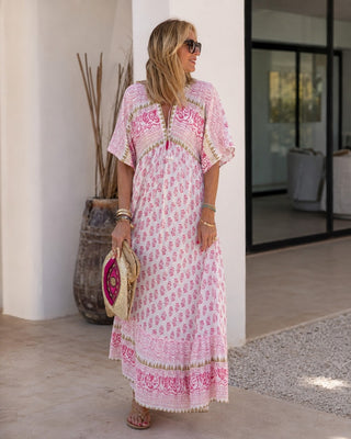 Floral Maxi Dress for Women with Short Sleeves in Soft Breathable Fabric for Casual Comfort