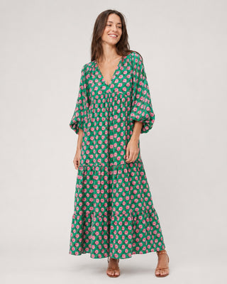 Women's Patterned Maxi Dress V-Neck Long Sleeve Loose Fit with Slit Hem for Spring Fashion