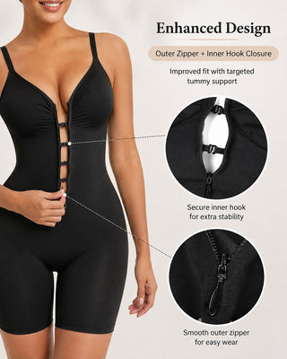 Seamless Women's Bodysuit High Compression Tummy Control Zip Front Shapewear in High-Tension Yarn
