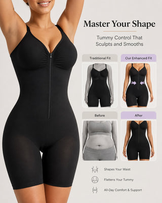 Seamless Women's Bodysuit High Compression Tummy Control Zip Front Shapewear in High-Tension Yarn