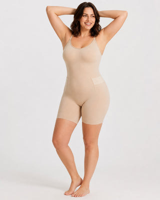 Lightweight Seamless Shapewear Bodysuit with Adjustable Back Panel and Breathable Fabric