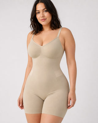 Lightweight Seamless Shapewear Bodysuit with Adjustable Back Panel and Breathable Fabric